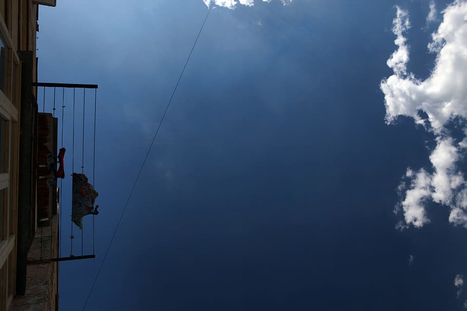 sky, house, clouds, cloud - sky, cable, built structure, nature HD wallpaper