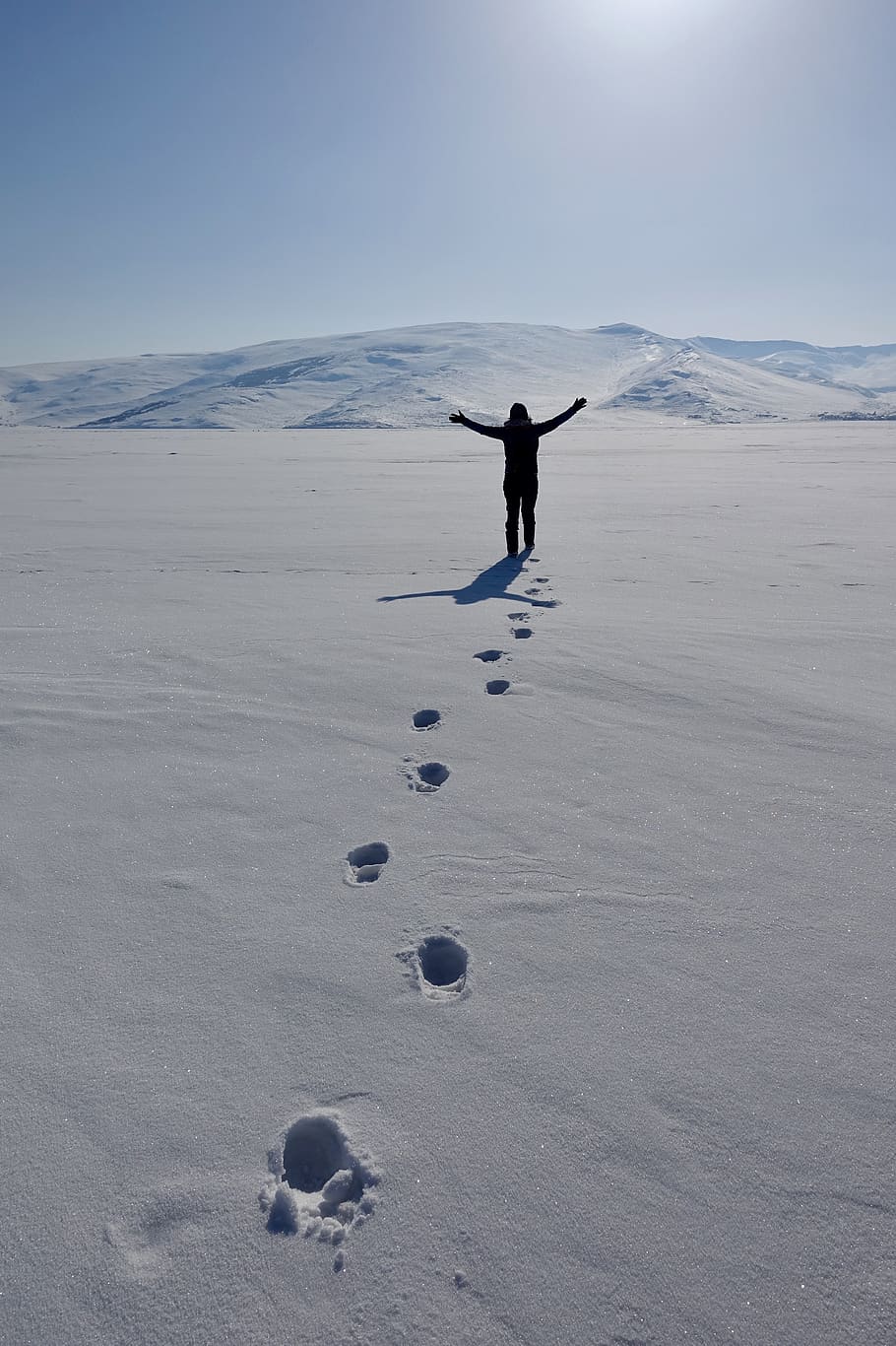 steps, snow, land, one person, nature, full length, day, rear view HD wallpaper