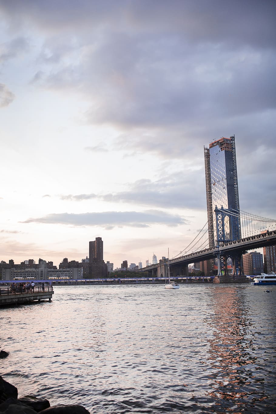 Grey Concrete Bridge, architecture, boat, buildings, city, city scape HD wallpaper