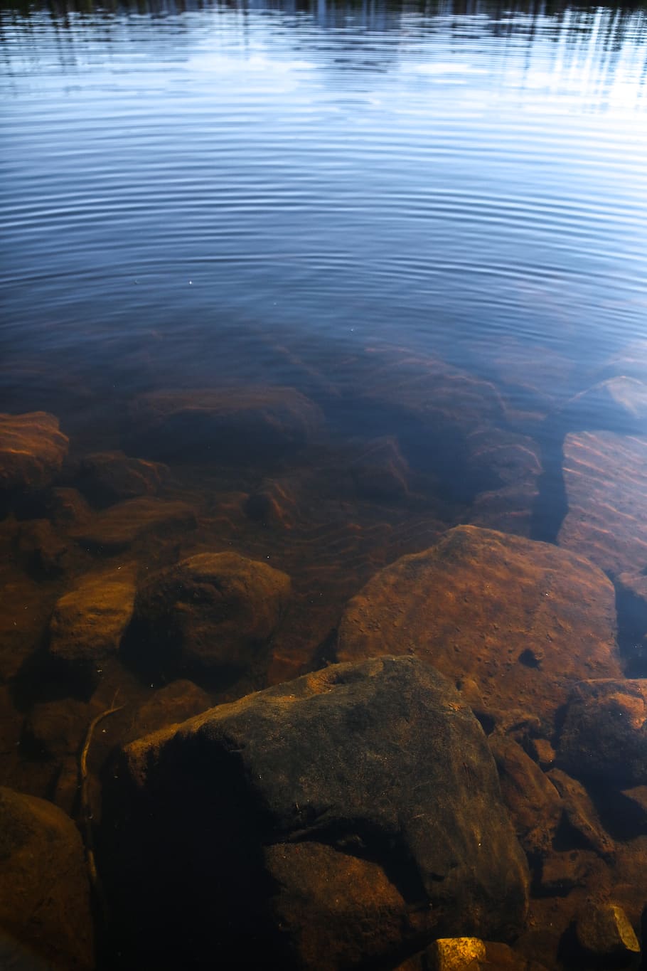 water, depth, calm, waves, ripple, rocks, lake, pond, nature HD wallpaper