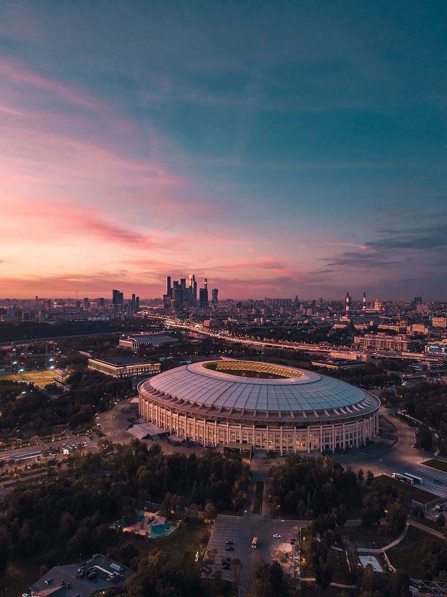 Most beautiful view of Luzhniki stadium, city, highway, light
