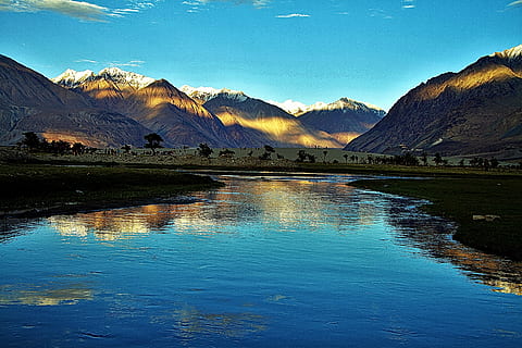 nubra valley, mountain, scenics - nature, water, mountain range HD wallpaper