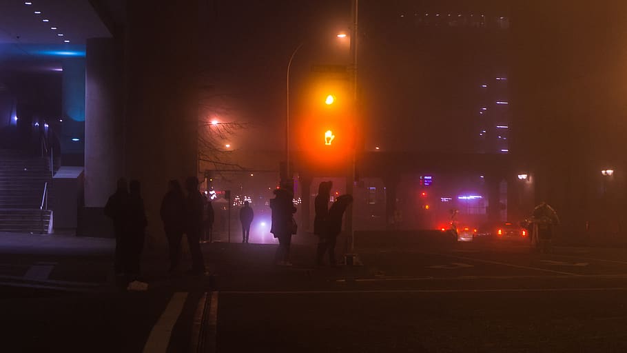 HD wallpaper: night, downtown, people, person, fog, mystery, mystical ...