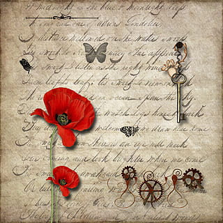 background, old, vintage, retro, texture, poppy, key, gears HD wallpaper