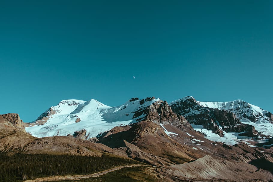 blue, clean, cold, editor's pick, moon, mountains, rocks, shadows HD wallpaper