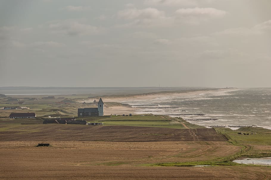 sea, denmark, ocean, coast, landscape, landmark, nature, house HD wallpaper