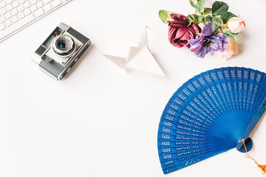 Styled photo with hand fan, background, blog, business, candle