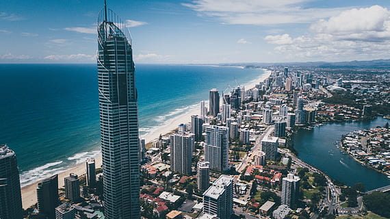 landscape, wallpaper, drone, beach, surfers paradise, australia HD wallpaper