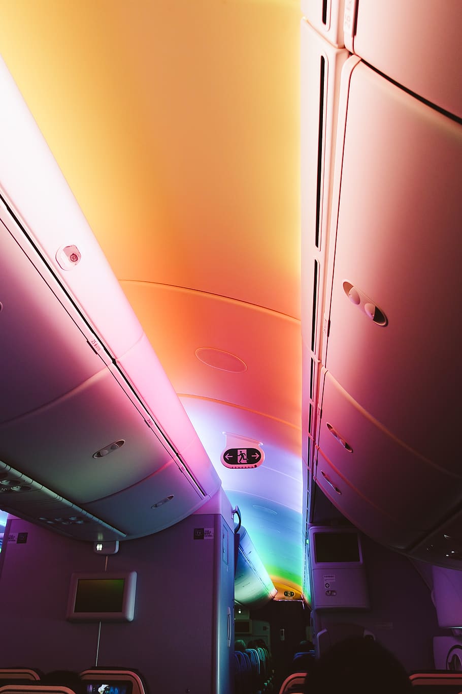 pacific ocean, trans pacific, cabin light, rainbow, airplane HD wallpaper