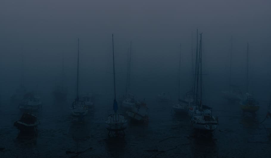 fog, united kingdom, penzance, nature, weather, water, boat