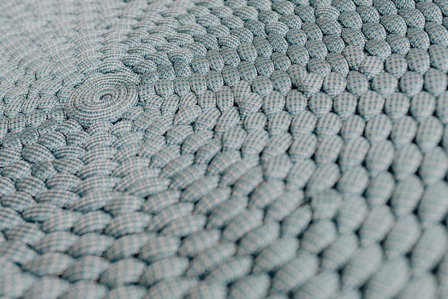 Blue knitted pouf, closeup, detail, background, close-up, light blue