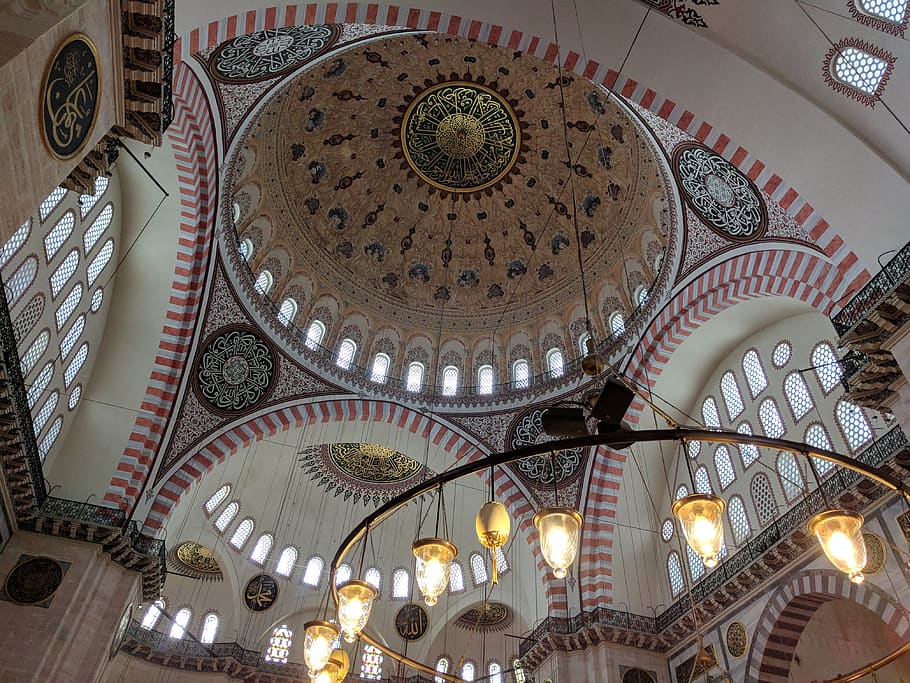 mosque, istanbul, low angle view, ceiling, architecture, dome HD wallpaper