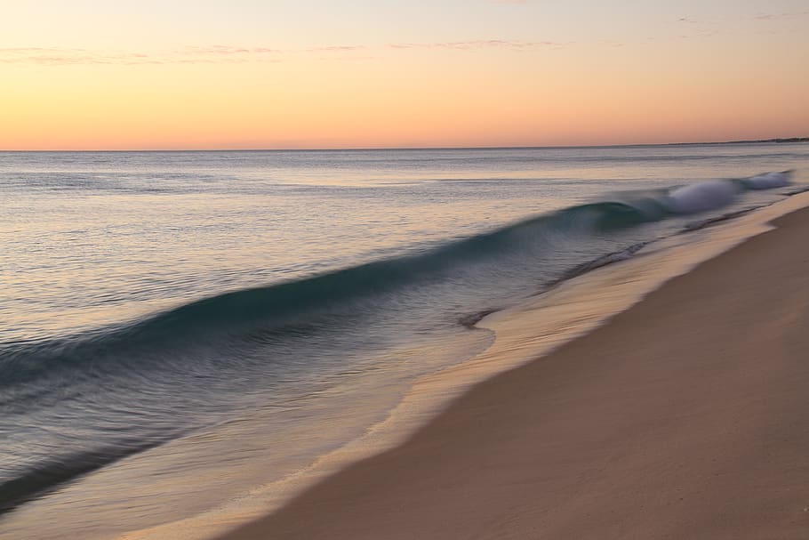 body of water during golden hour, beach, ocean, sea, sand, nature, HD wallpaper