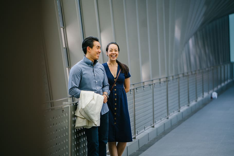 Man And Woman Leaning On Hand Rail, attractive, beautiful, couple HD wallpaper