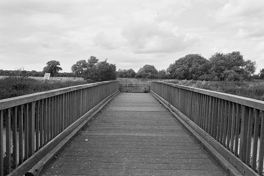 Grayscale Image of Bridge, black and white, clouds, daylight HD wallpaper