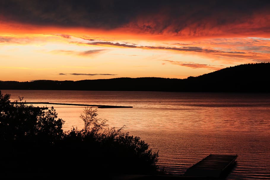 sunset, lake, red, evening sky, water, scenics - nature, beauty in nature HD wallpaper