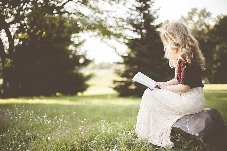 woman sitting while reading book, one person, plant, real people HD wallpaper