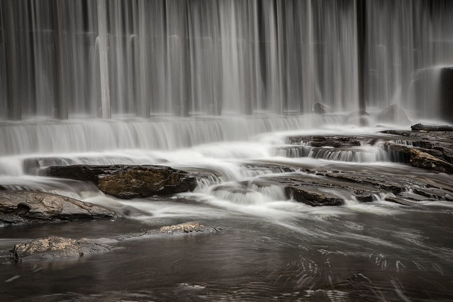 waterfalls during daytime, nature, outdoors, river, usa, neptune twine mills dam HD wallpaper