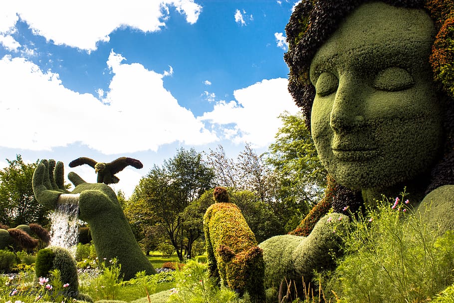 plant, sky, tree, cloud - sky, sculpture, nature, statue, representation HD wallpaper