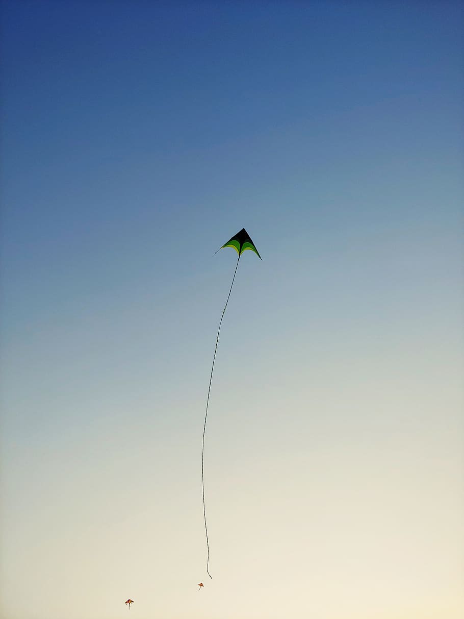 Green Kite Flying on Sky, aviation, blue, flight, nature, outdoors HD wallpaper