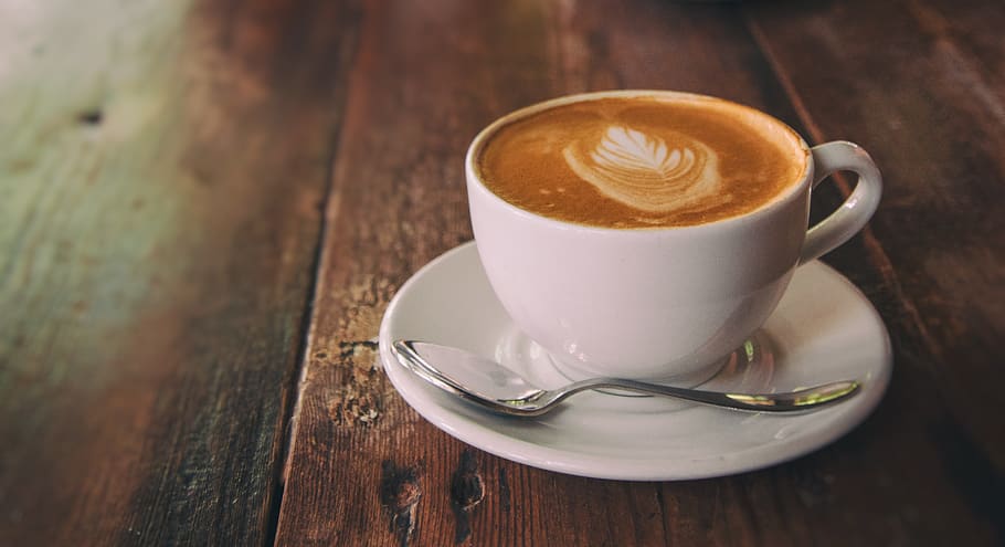 coffee, cup, mug, spoon, wood, rustic, cappuccino, caffeine HD wallpaper