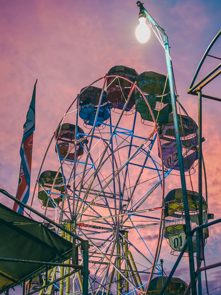 amusement park, amusement park ride, sky, ferris wheel, arts culture and entertainment HD wallpaper