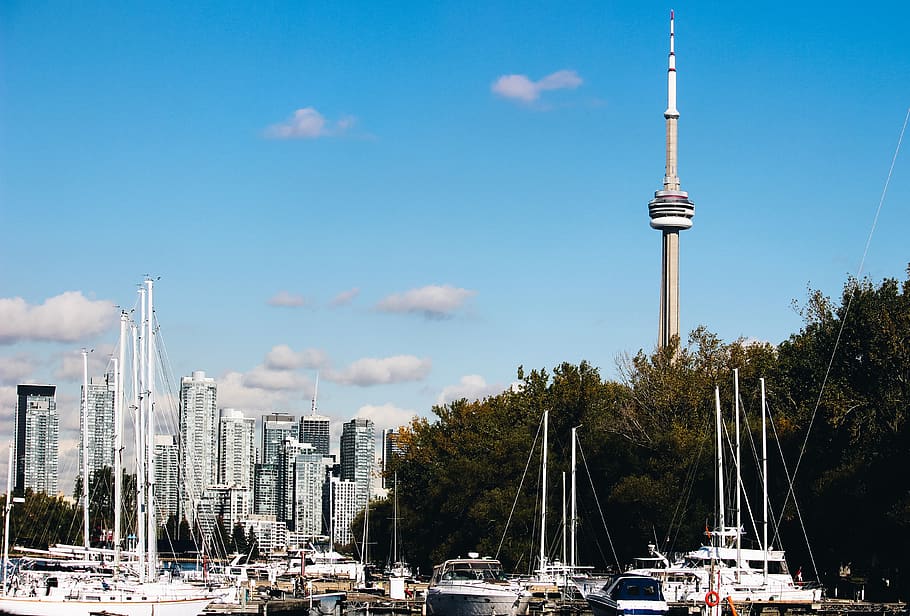canada, toronto, harbourfront, sky, cn tower, landmark, popular HD wallpaper