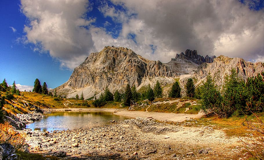 lake, river, water, flow, dolmites, nature, landscape, mountain HD wallpaper