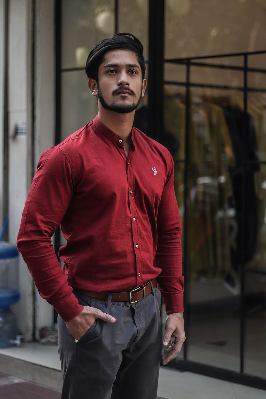 Man Standing Beside Clear Glass Window, attractive, facial expression