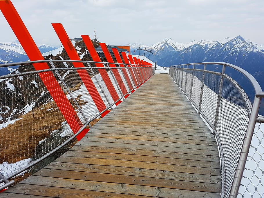 bridge, snow, winter, wintry, cold temperature, mountain, sky HD wallpaper
