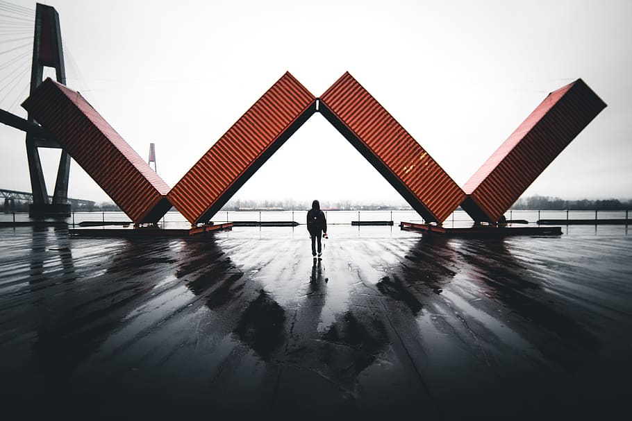 structure, person, wet, art, outdoors, design, urban, container HD wallpaper