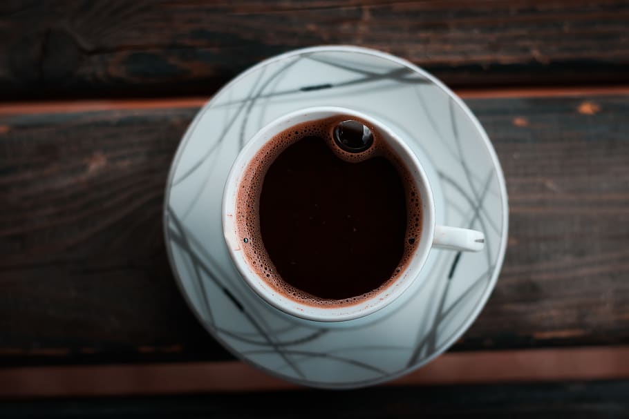White Cup on Saucer on Brown Wooden Table, beverage, black coffee HD wallpaper