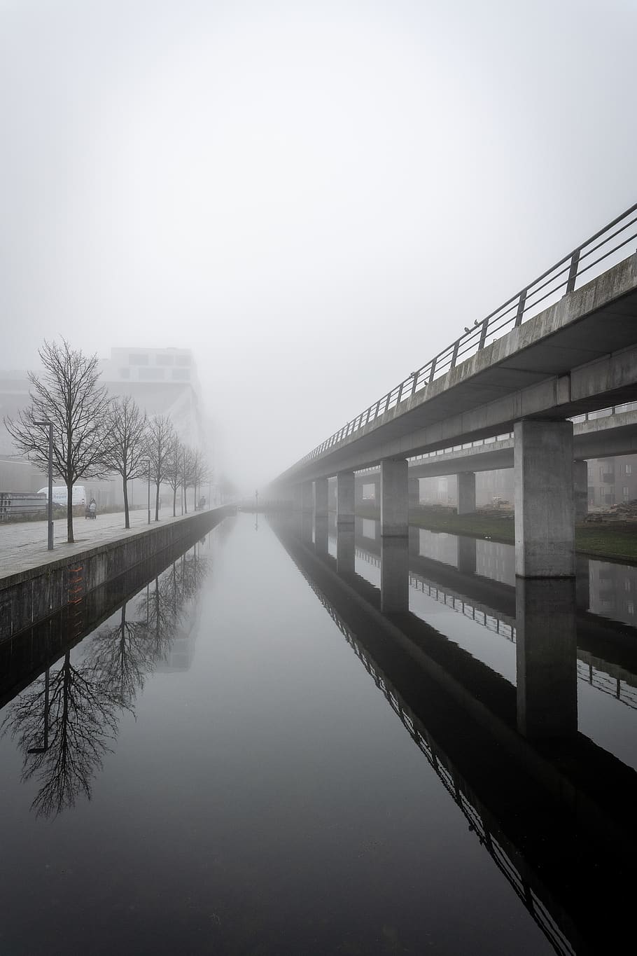 gray concrete bridge, water, road, outdoors, building, canal HD wallpaper