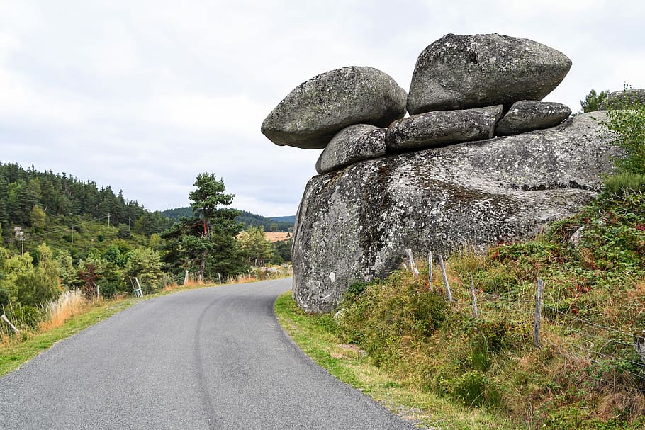 rock, road, pierre, roche, field, lozère, pyramid, transportation HD wallpaper