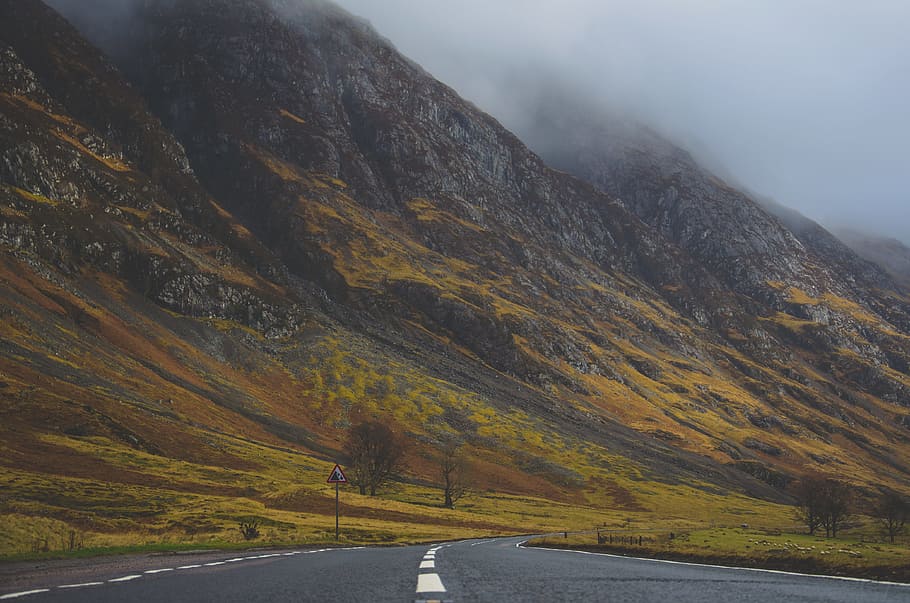 Mountain Near Road, adventure, clouds, daylight, environment HD wallpaper