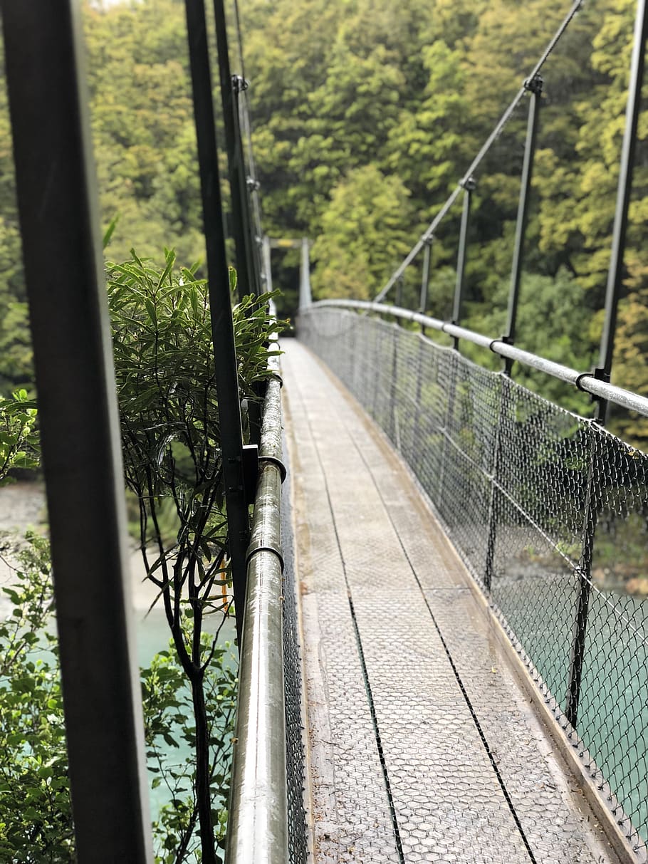 stainless steel hanging bridge, handrail, banister, building HD wallpaper