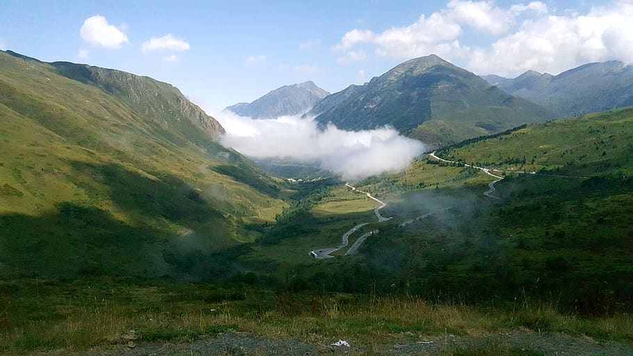 andorra, mountain, road, clouds, scenics - nature, beauty in nature HD wallpaper