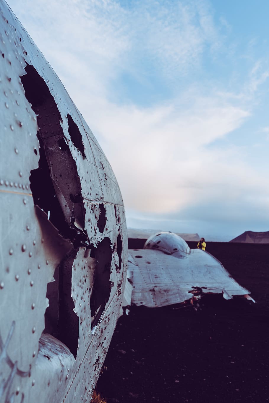 wrecked white plane, outdoors, nature, machine, sky, person, human HD wallpaper