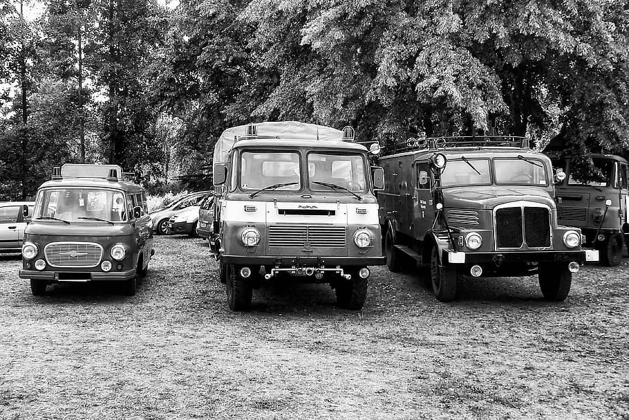 black and white, oldtimer, vehicles, historically, fire, ifa HD wallpaper