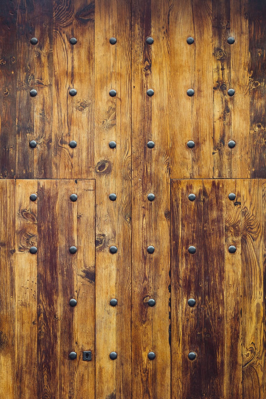 brown wood plank, door, wooden door, nail, pattern, strong, texture HD wallpaper