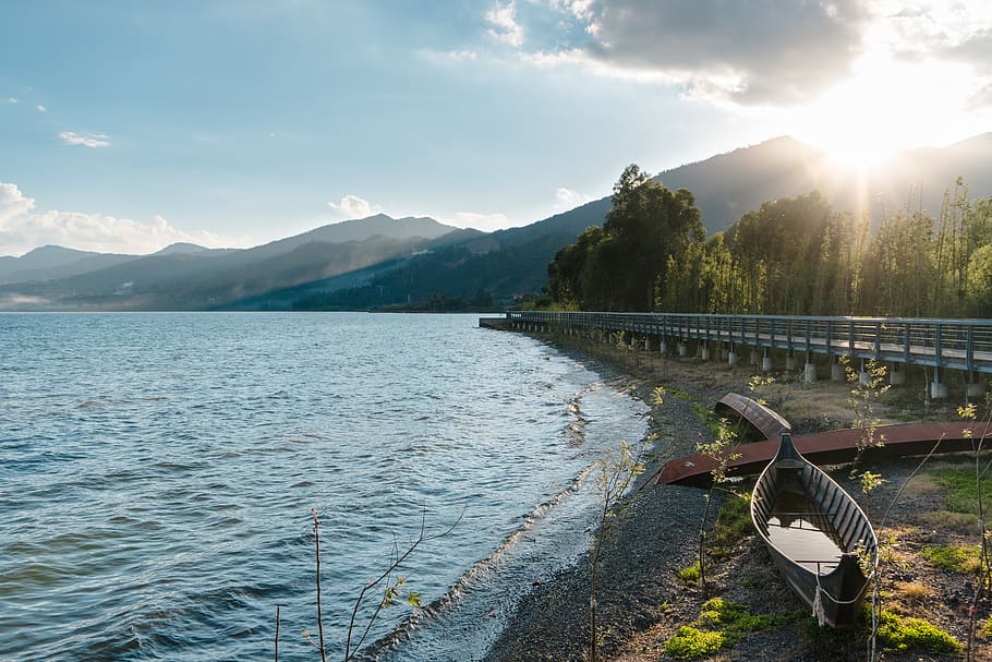 water, beauty in nature, sky, scenics - nature, mountain, cloud - sky HD wallpaper