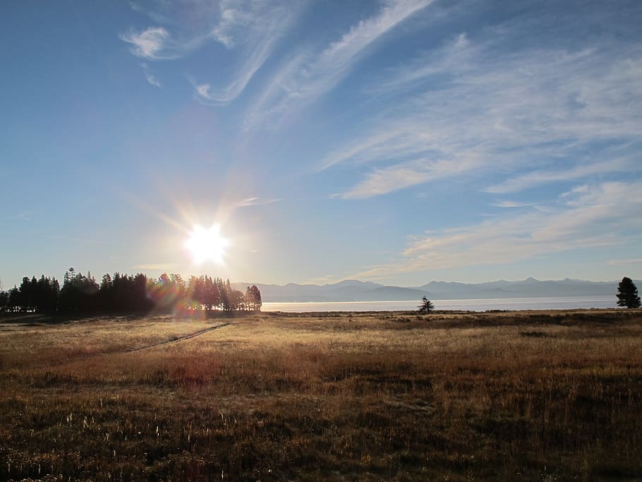 outdoors, light, flare, sunlight, sky, yellowstone national park HD wallpaper