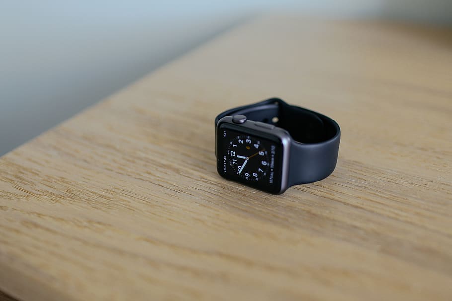 apple, watch, table, wood - material, indoors, selective focus HD wallpaper