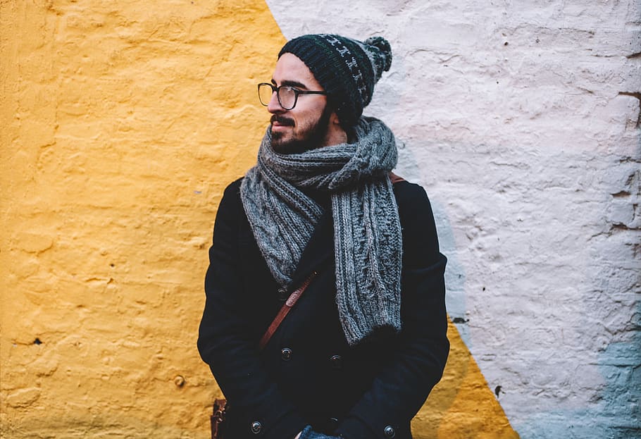 beanie, scarf, jacket, cold, eyeglass, clothing, fashion, bag HD wallpaper