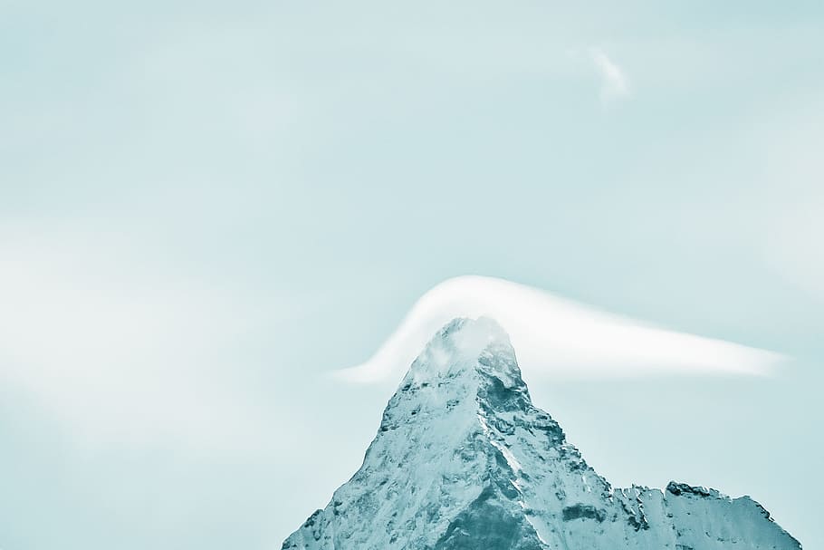 mountain with snow uner blue sky, cloud, cold, winter, outdoors HD wallpaper