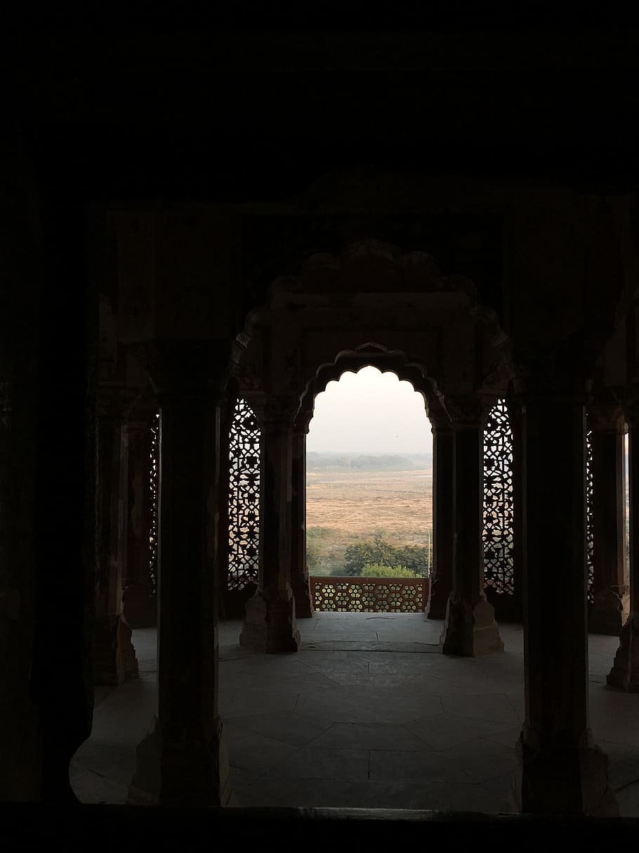 Open Field Through Arch Building, ancient, architecture, art HD wallpaper