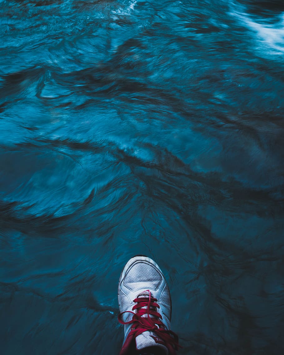 water, river, feet, shoes, blue, aesthetic, one person, low section, HD wallpaper