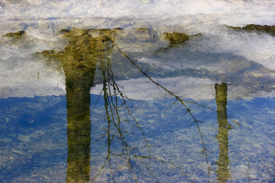 snow, water, reflection, nature, the picturesque, calm, blue HD wallpaper