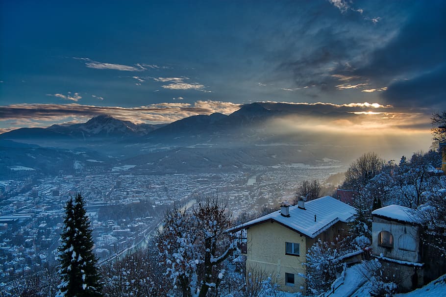 austria, innsbruck, view from hungerburg, winter, city, cold temperature, HD wallpaper