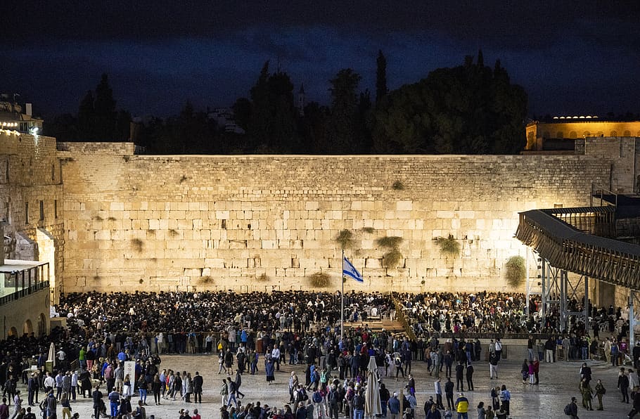 people gathered near pole, person, israel, western wall, jerusalem